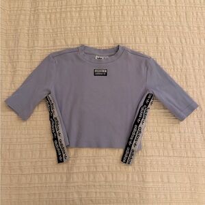 adidas Lavender/Blue Ribbed Short Sleeve Crop Top with Logo Tape